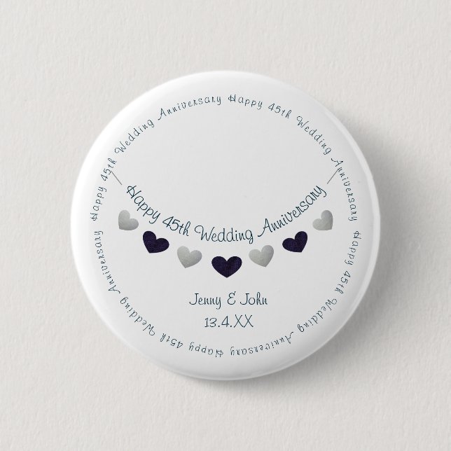 45th sapphire wedding anniversary bunting design 2 inch round button (Front)