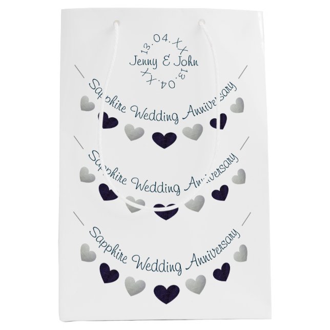 45th sapphire wedding anniversary bunting design medium gift bag (Front)