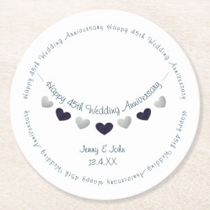 45th sapphire wedding anniversary bunting round paper coaster
