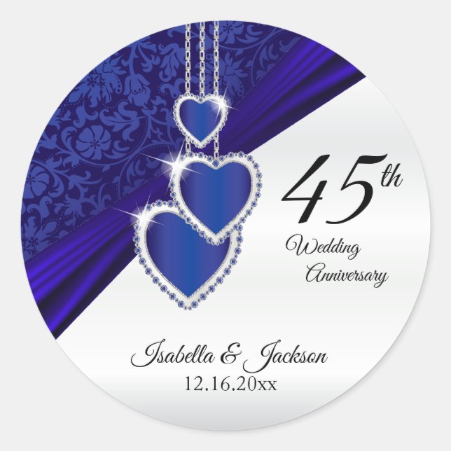45th Sapphire Wedding Anniversary Design Classic Round Sticker (Front)