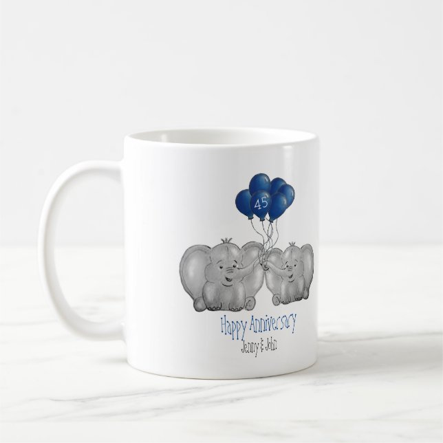 45th Sapphire wedding anniversary elephant gift Coffee Mug (Left)