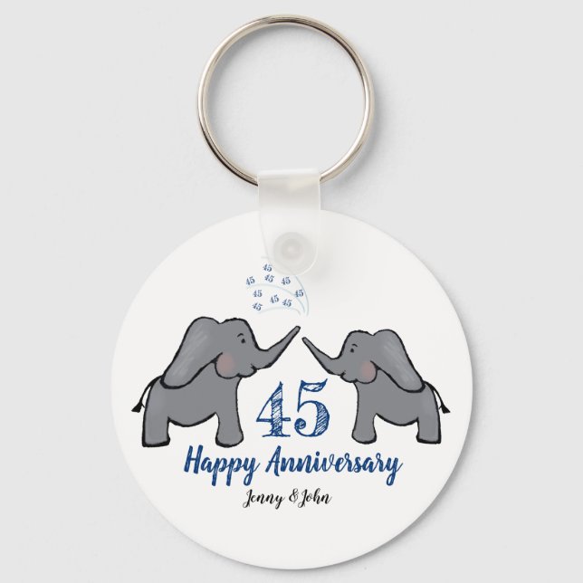 45th sapphire wedding anniversary elephant keychain (Front)