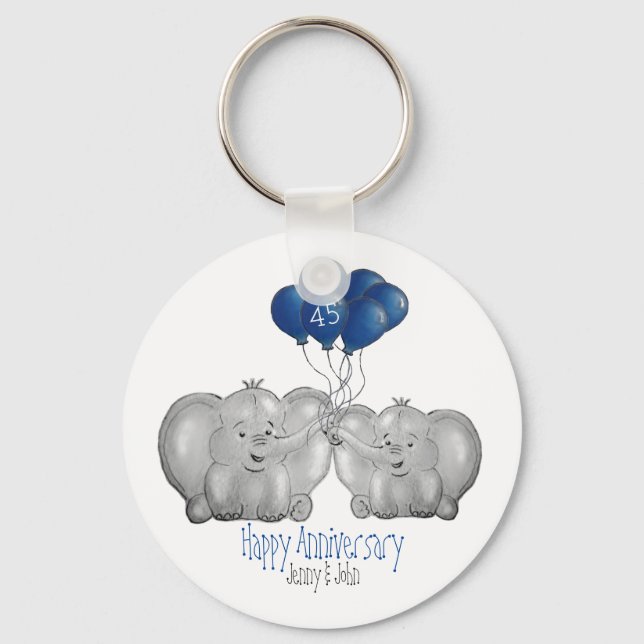 45th sapphire wedding anniversary elephant keychain (Front)