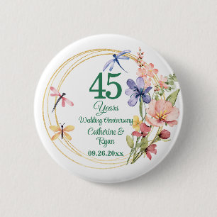 45th Sapphire Wedding Anniversary Gold Frame 2 Inch Round Button