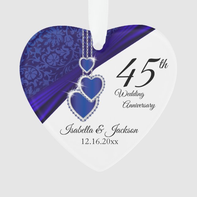 45th Sapphire Wedding Anniversary Keepsake Design Ornament (Front)