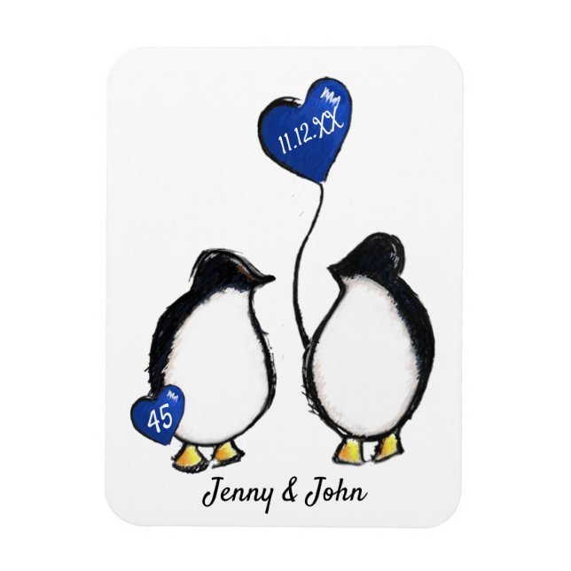 45th sapphire wedding anniversary penguin gift magnet (Vertical)