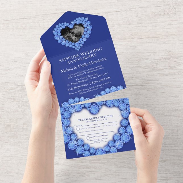 45th sapphire wedding anniversary photo blue all in one invitation (Tearaway)