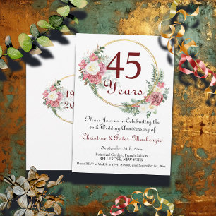 45th Sapphire Wedding Anniversary Roses Gold Frame Invitation