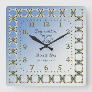 45th Sapphire Wedding Anniversary Square Wall Clock