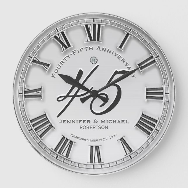 45th Silver Wedding Anniversary Large Clock (Front)