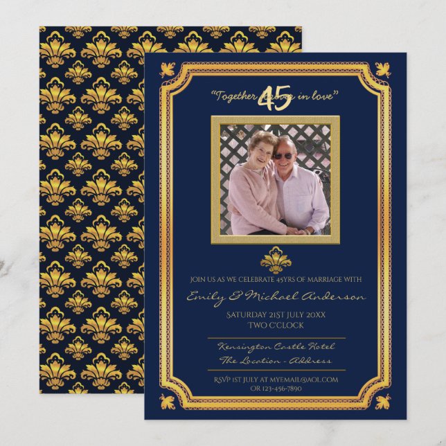45th Wedding Anniversary - ADD PHOTO Invitations 4 (Front/Back)