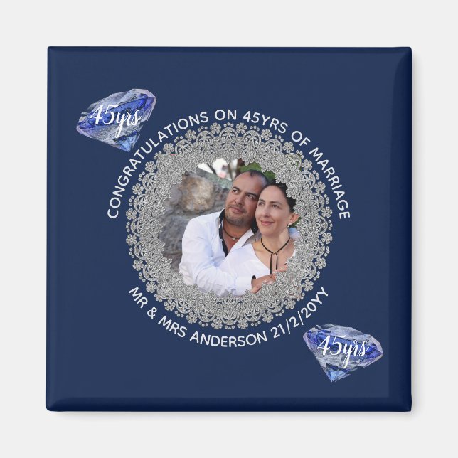 45th Wedding Anniversary - ADD PHOTO Sapphire Blue Magnet (Front)