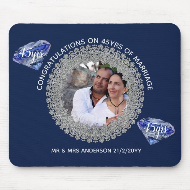45th Wedding Anniversary - ADD PHOTO Sapphire Blue Mouse Pad (Front)