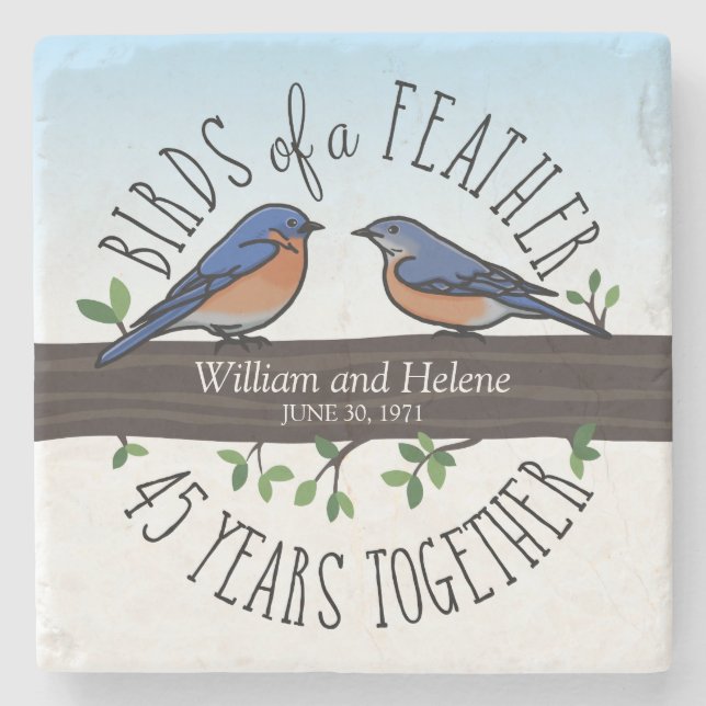 45th Wedding Anniversary, Bluebirds of a Feather Stone Coaster (Front)