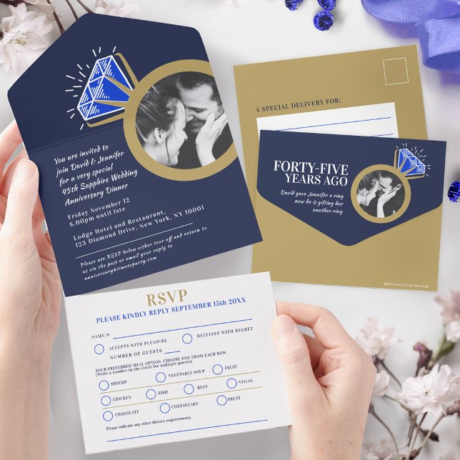45th wedding anniversary dinner sapphire ring meal all in one invitation (Creator Uploaded)