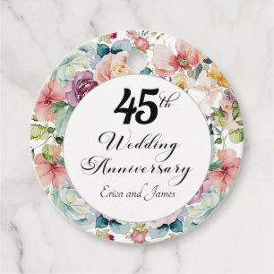 45th Wedding Anniversary Elegant Script Floral Favour Tags