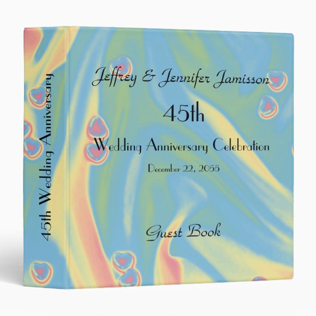 45th Wedding Anniversary Guest Book, Pastel Hearts Binder (Front/Spine)
