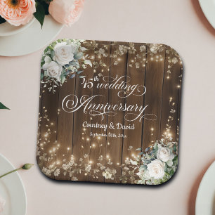45th Wedding Anniversary Rustic String Lights Paper Plate