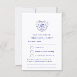 45th wedding anniversary sapphire heart reply RSVP Card