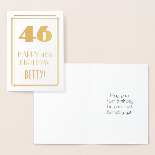 46th Birthday: Art Deco Inspired Look "46" & Name Foil Card (Display)