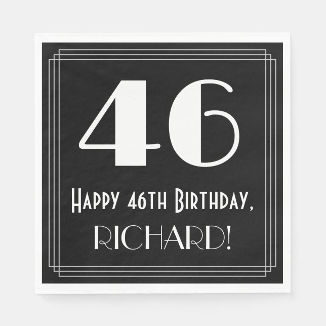 46th Birthday ~ Art Deco Inspired Look "46", Name Napkin (Front)