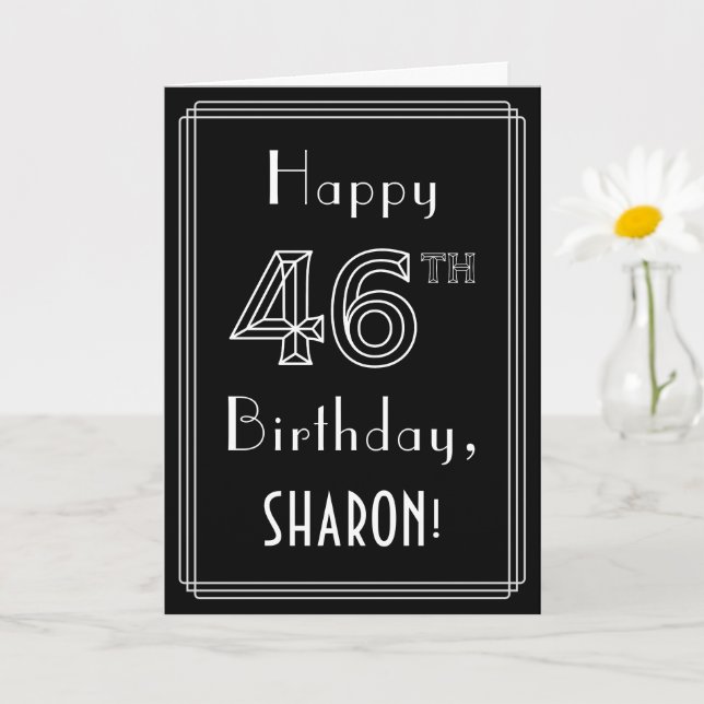 46th Birthday: Art Deco Style # 46 & Custom Name Card (Small Plant)