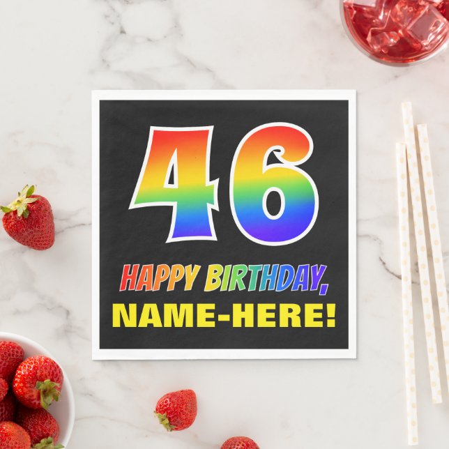 46th Birthday: Bold, Fun, Simple, Rainbow 46 Napkin (Insitu)