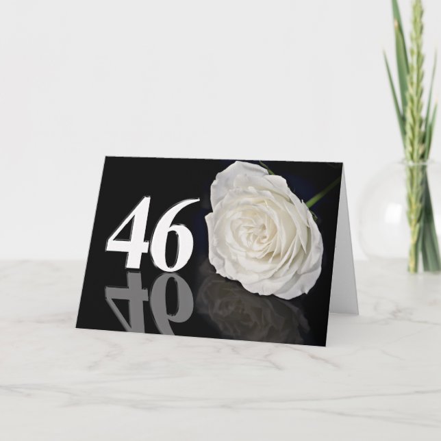 46th Birthday Card with a classic white rose (Front)