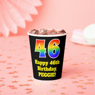 46th Birthday: Colourful, Fun, Exciting, Rainbow 4 Paper Cups