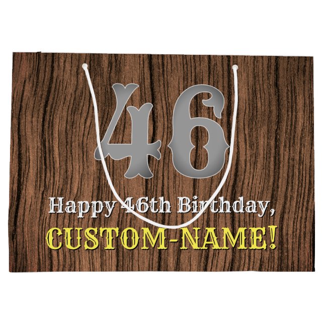 46th Birthday: Country Western Inspired Look, Name Large Gift Bag (Back)