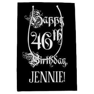 46th Birthday: Fancy, Elegant Script + Custom Name Medium Gift Bag