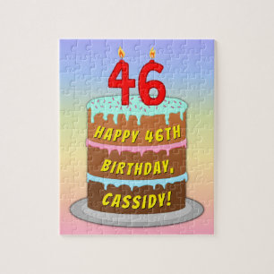 46th Birthday: Fun Cake and Candles + Custom Name Jigsaw Puzzle