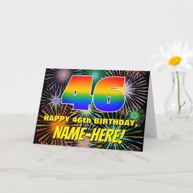 46th Birthday: Fun, Colourful Celebratory Firework Card (Small Plant)