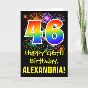 46th Birthday: Fun Fireworks Pattern + Rainbow 46 Card