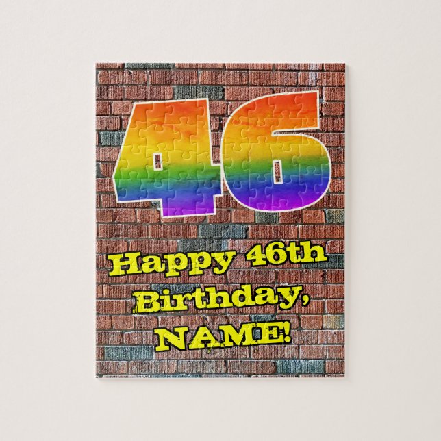 46th Birthday: Fun Graffiti-Inspired Rainbow 46 Jigsaw Puzzle (Vertical)