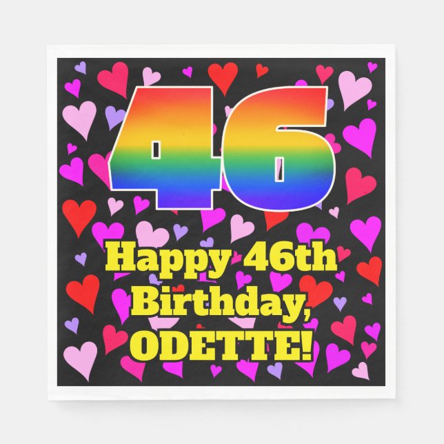 46th Birthday: Loving Hearts Pattern, Rainbow # 46 Napkin (Front)