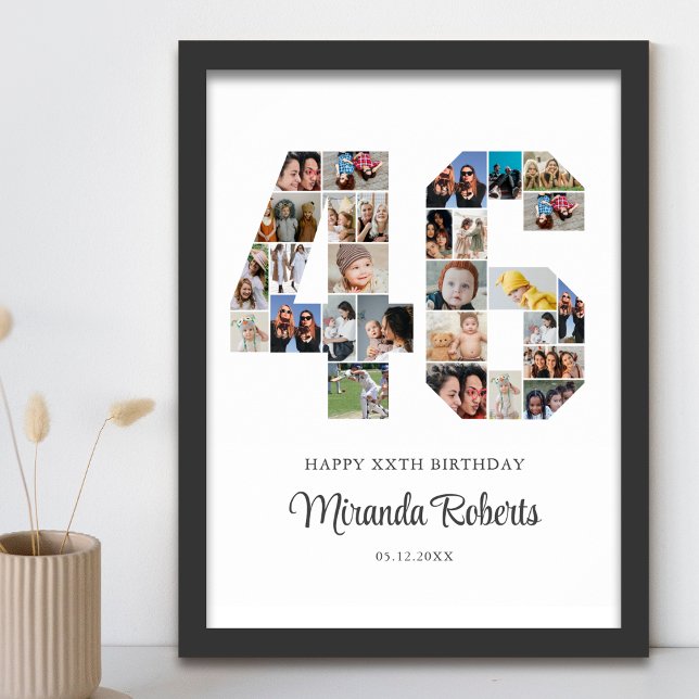 46th Birthday Number 46 Custom Photo Collage Poster (Creator Uploaded)