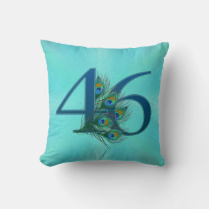 46th Birthday Or Anniversary Peacock Feather Throw Pillow