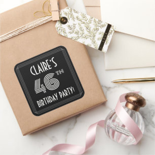 46th Birthday Party: Art Deco Style & Custom Name Square Sticker