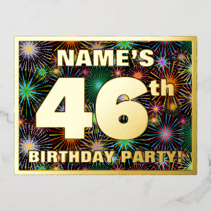 46th Birthday Party: Bold, Colourful Fireworks Loo Foil Invitation Postcard