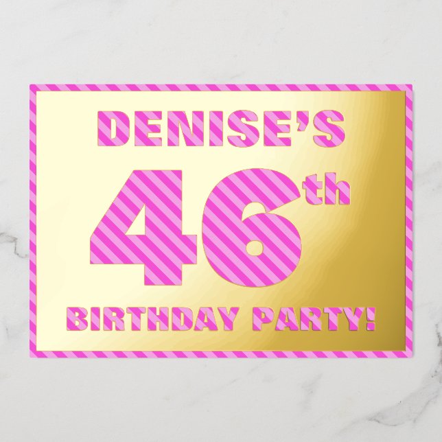 46th Birthday Party — Bold, Fun, Pink Stripes # 46 (Front)