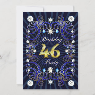 46th birthday party invite with masses of jewels