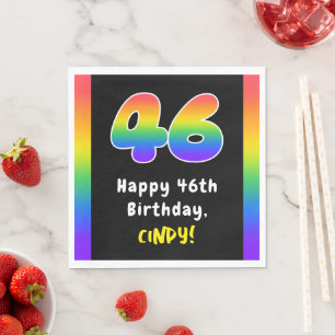 46th Birthday: Rainbow Spectrum # 46, Custom Name Napkin