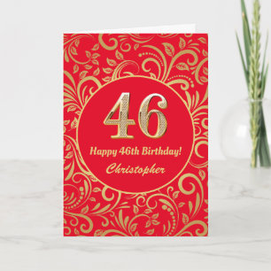 46th Birthday Red and Gold Floral Pattern Card