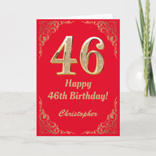 46th Birthday Red and Gold Glitter Frame Card