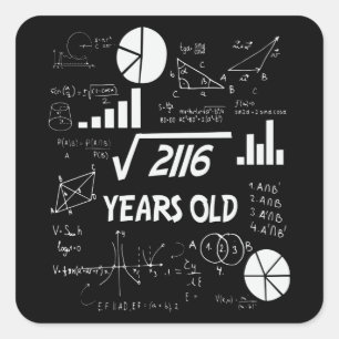 46th Birthday Square Root Math 46 Years Old Bday Square Sticker