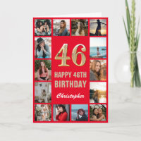 46th Happy Birthday Red and Gold Photo Collage