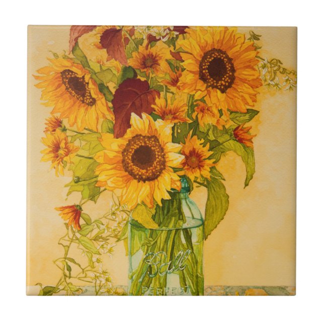 4782 Sunlfowers in Ball Canning Jar Tile (Front)