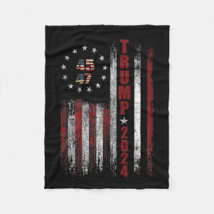 47 Trump 2024 American Flag 1  Fleece Blanket