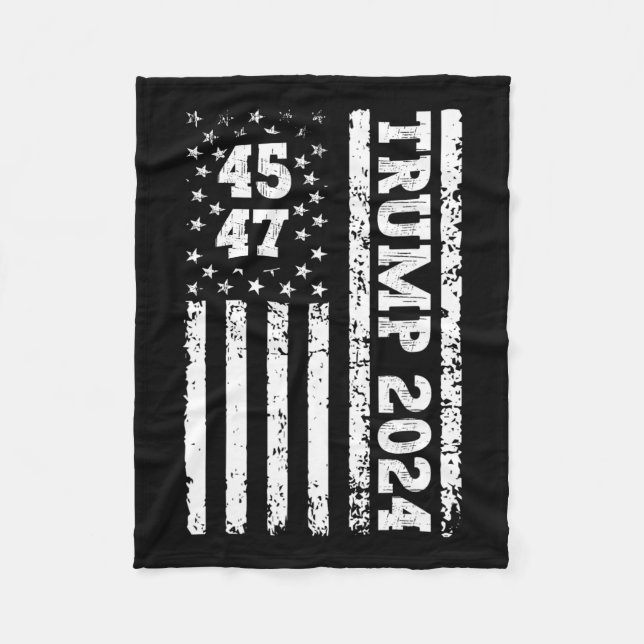 47 Trump 2024 American Flag 2  Fleece Blanket (Front)